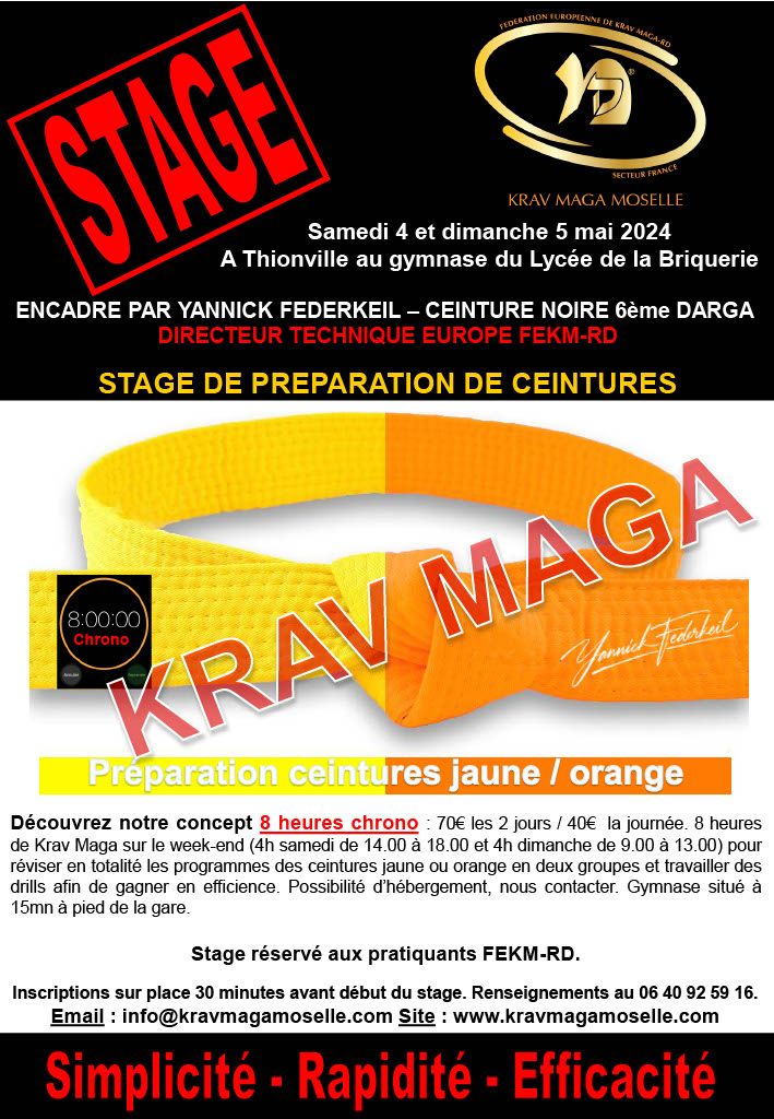 Stage 8 heures Chrono Préparation ceintures jaune et orange à Thionville.