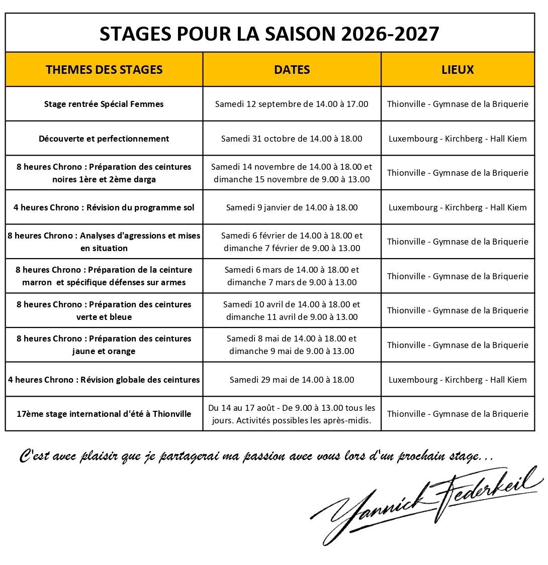 Training Courses for the 2026–2027 Season