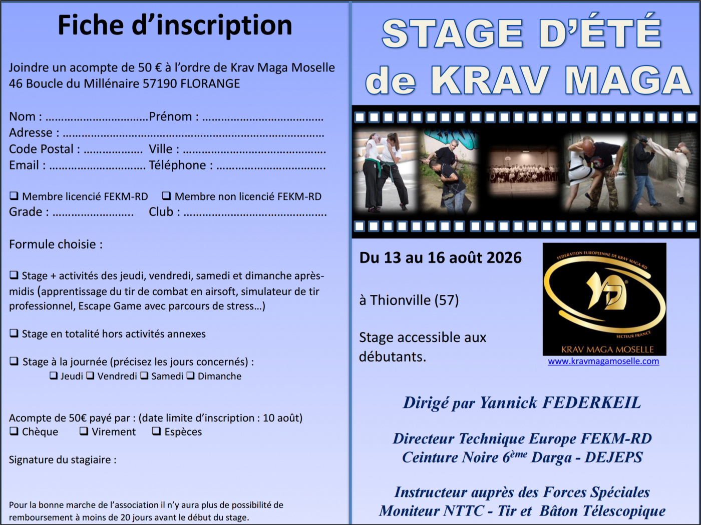 Stage d'été de Krav Maga 2026